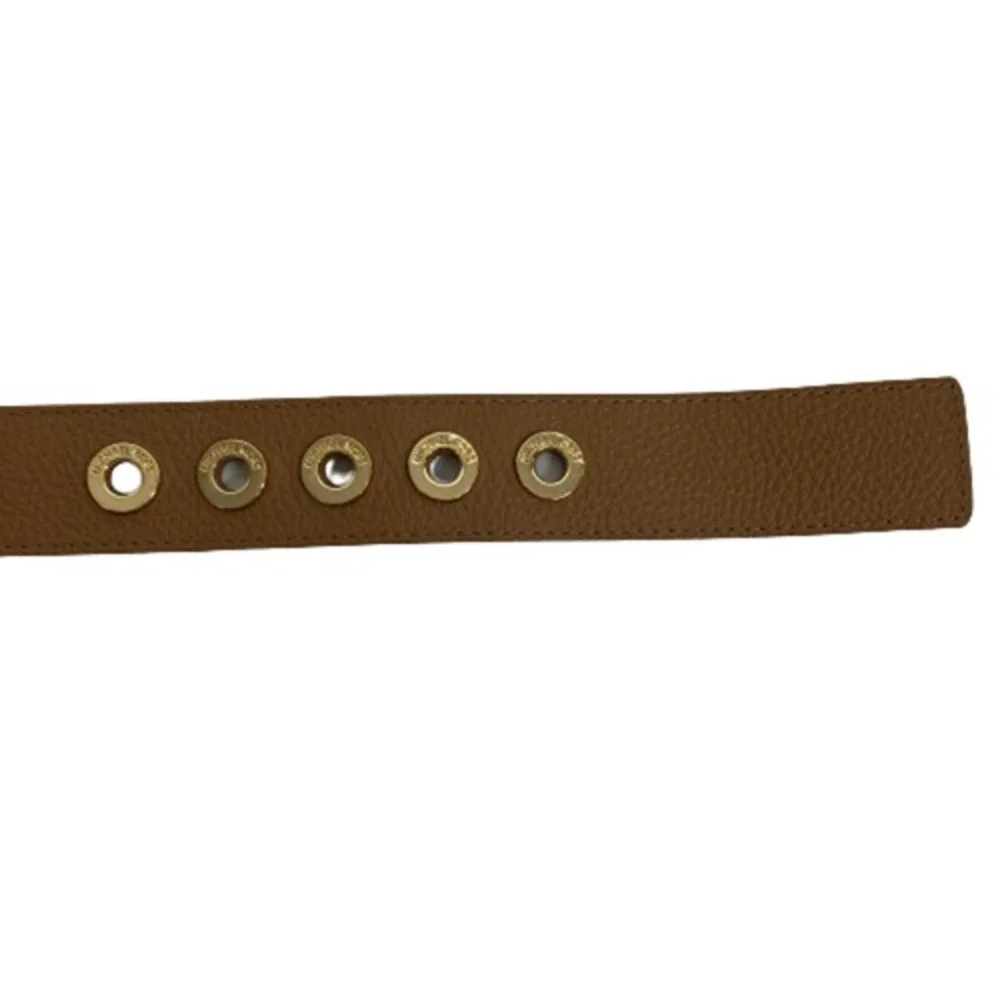 Michael Kors Belt Womens Sz M Beige Leather Gold Grommet Square Buckle